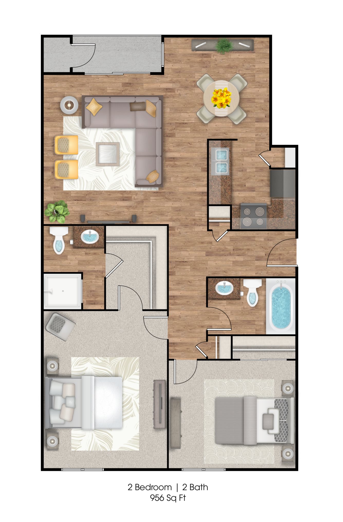 Two Bedroom Two Bathroom Floor Plan 3
